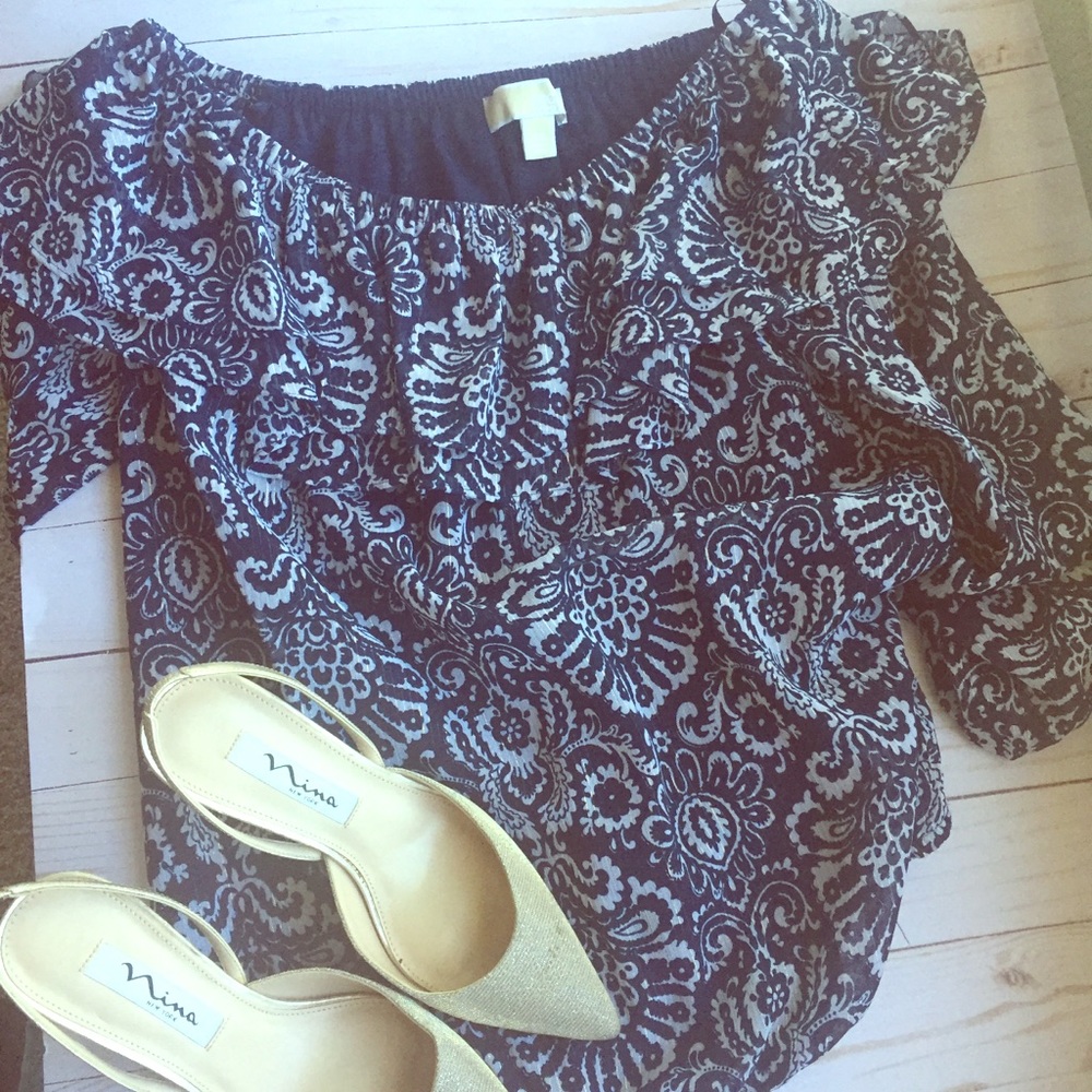 Navy,gold and white Michael Kors crop blouse